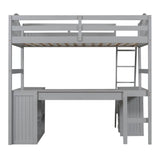 Twin High Loft Bed with Desk and Drawers, Shelves - [Cabinet, Ladder, Wood]