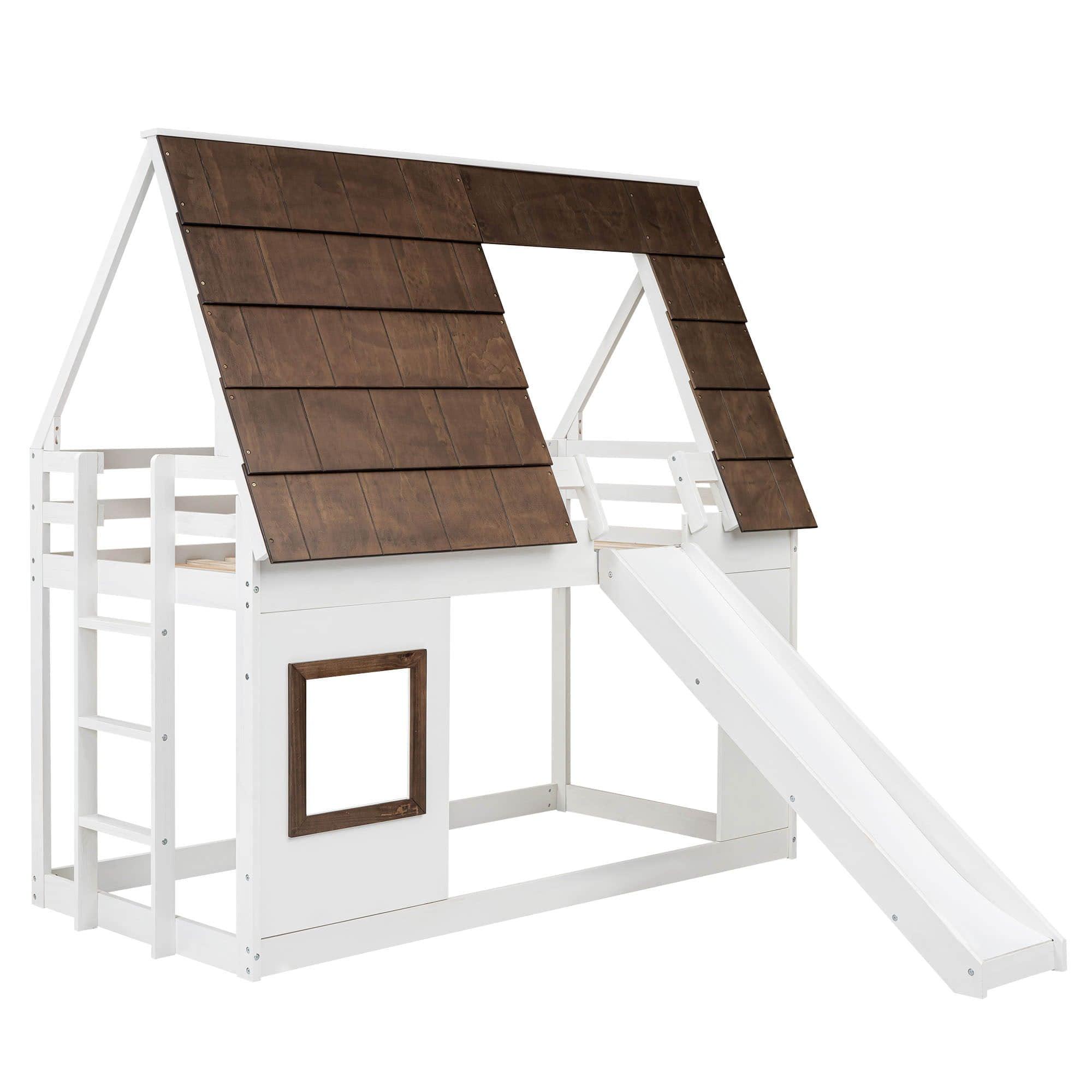 Fun Twin Low Loft Farm House Bunk Bed with Slide - [Wooden]