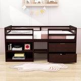 Modern Farmhouse Twin Low Montessori Loft Bed with Drawers and Shelves for Kids