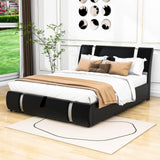 PU Leather Queen Size Upholstered Platform Bed Frame - [Hydraulic Storage System]