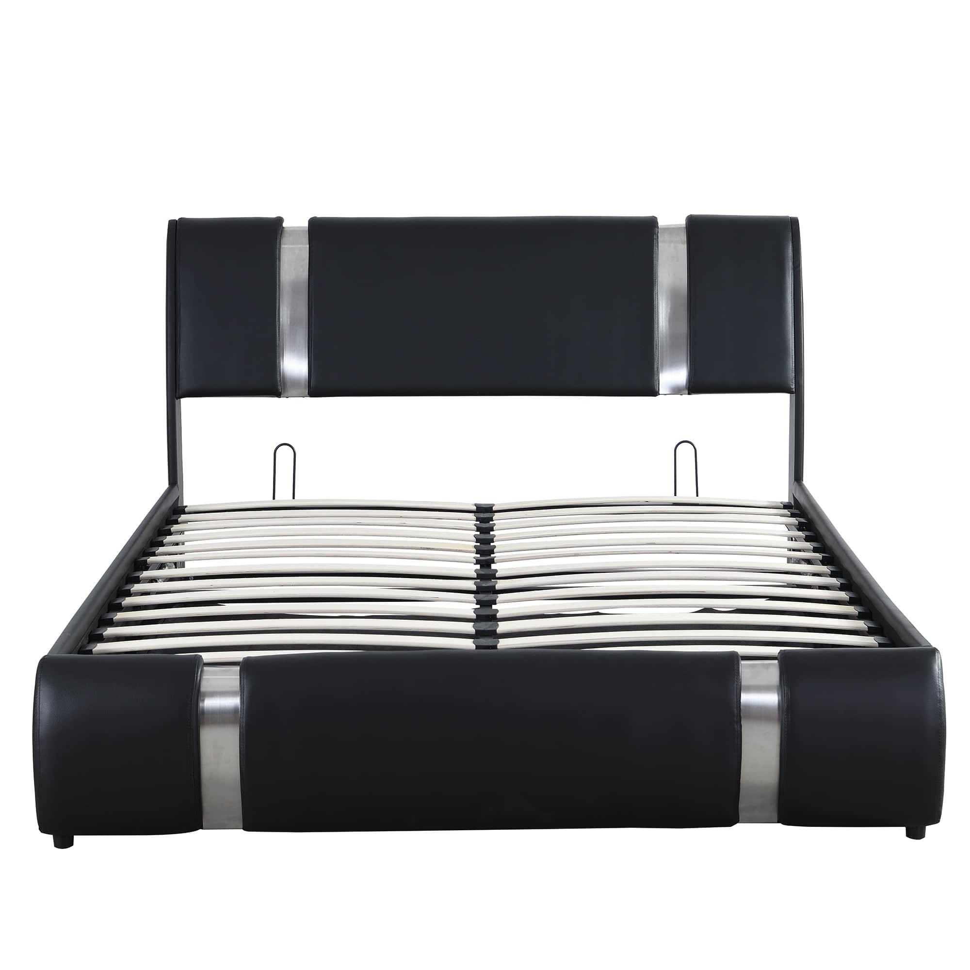 PU Leather Queen Size Upholstered Platform Bed Frame - [Hydraulic Storage System]