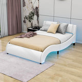 Modern Full Upholstered Platform Bed Frame with Headboard and Lights