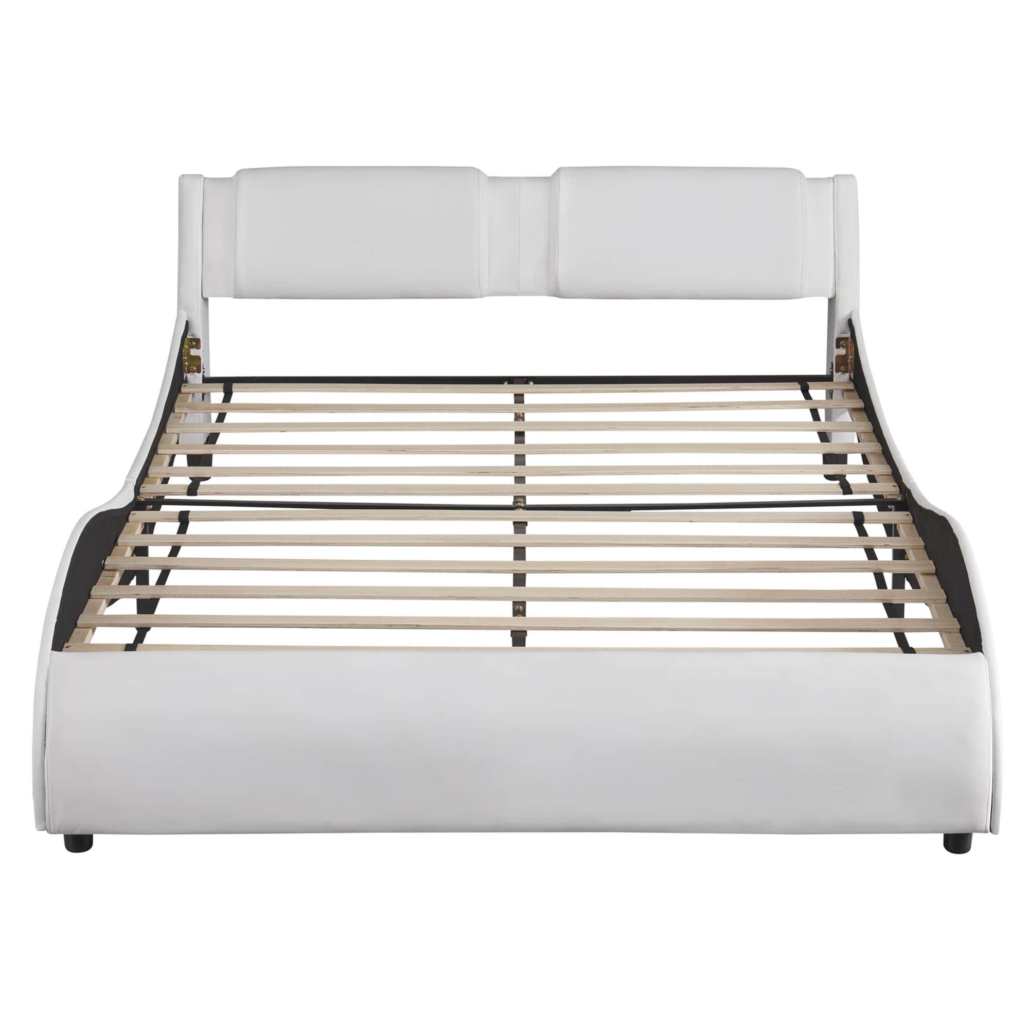 Modern Full Upholstered Platform Bed Frame with Headboard and Lights