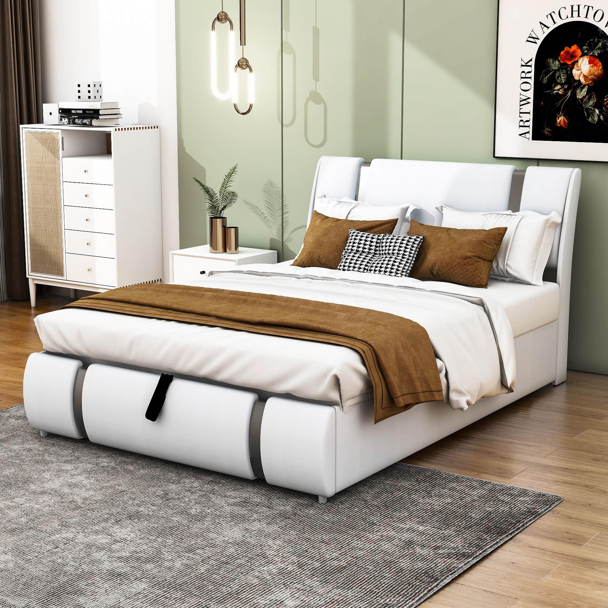 PU Leather Full Size Upholstered Platform Storage Bed - [Hydraulic System]