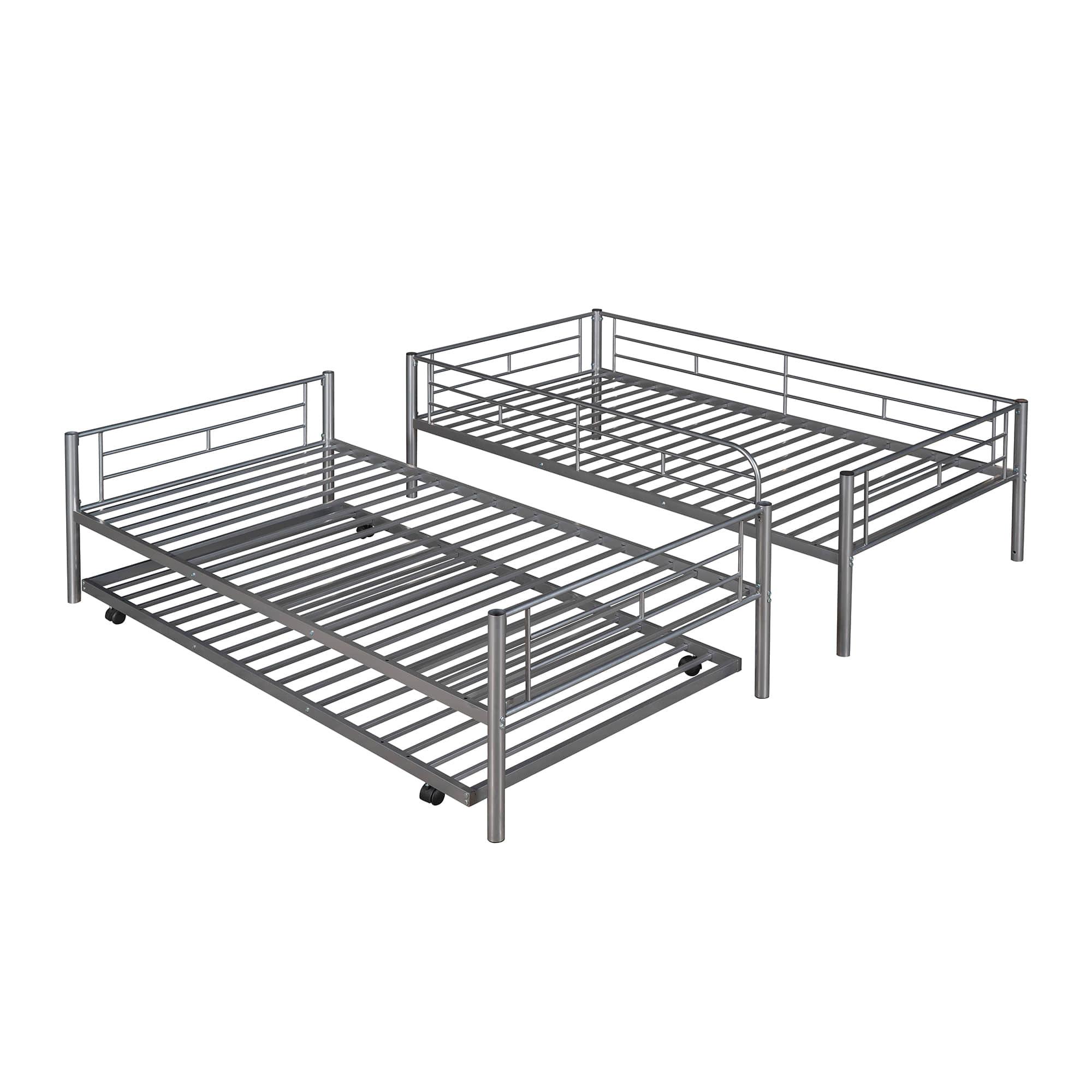 Twin Over Twin Classic Metal Bunk Bed with Trundle - [Detachable, Ladder]