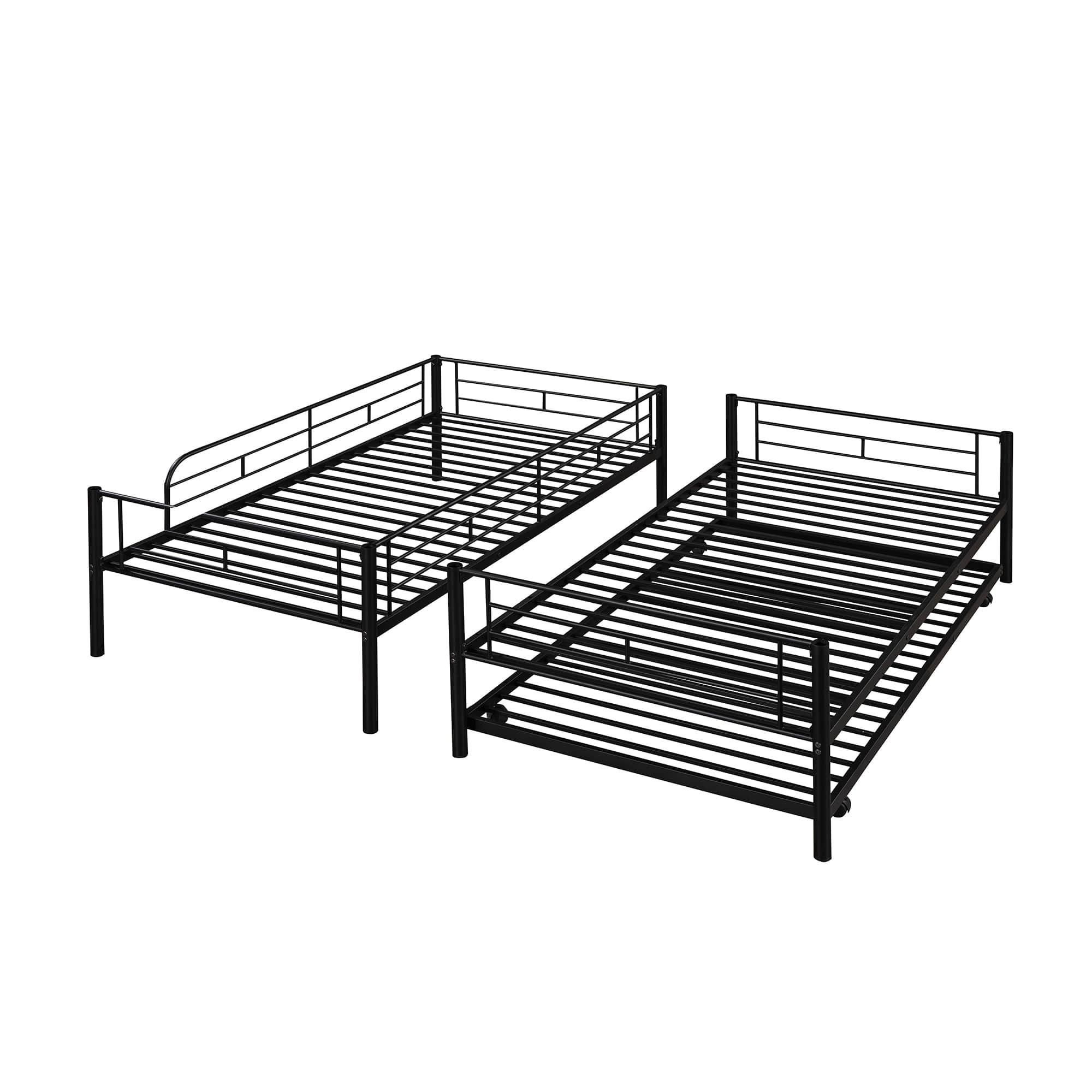 Twin Over Twin Classic Metal Bunk Bed with Trundle - [Detachable, Ladder]