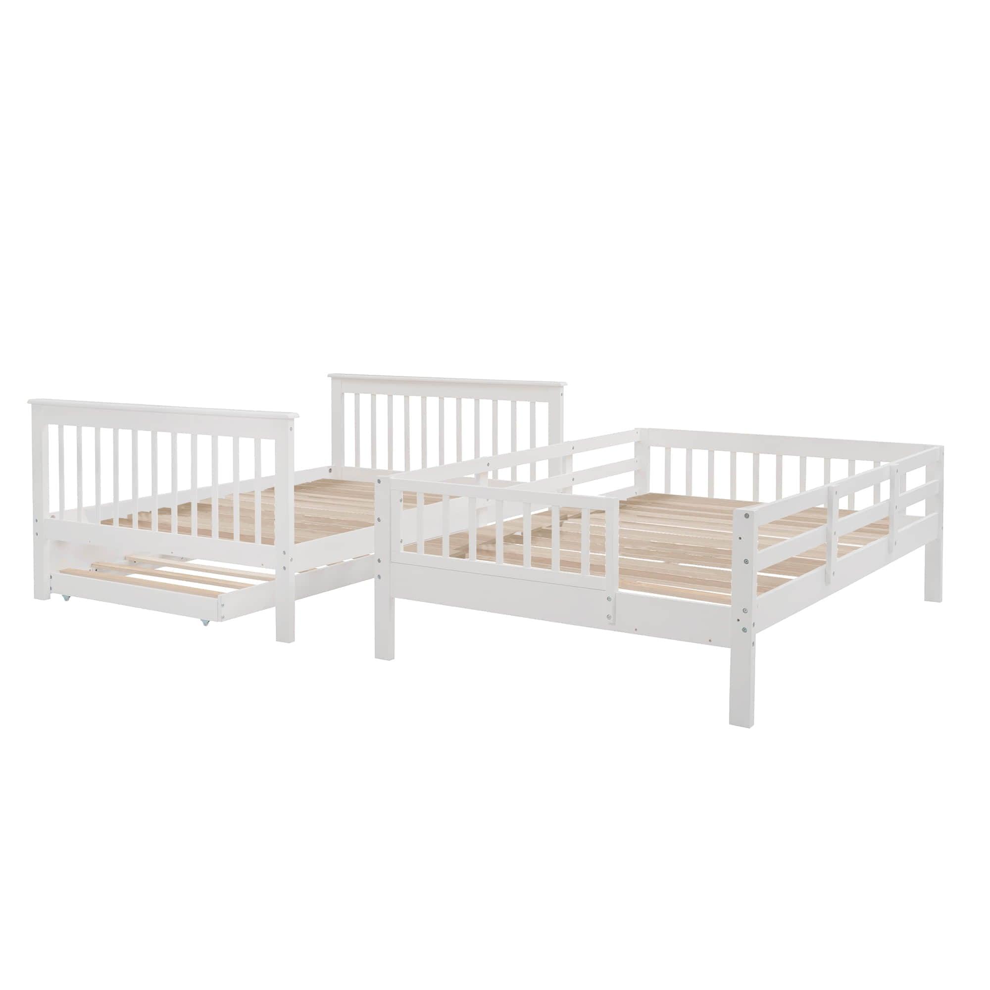 Wooden Full Over Full Bunk Beds with Trundle and Storage - [Stairs, Shelves, Detachable]