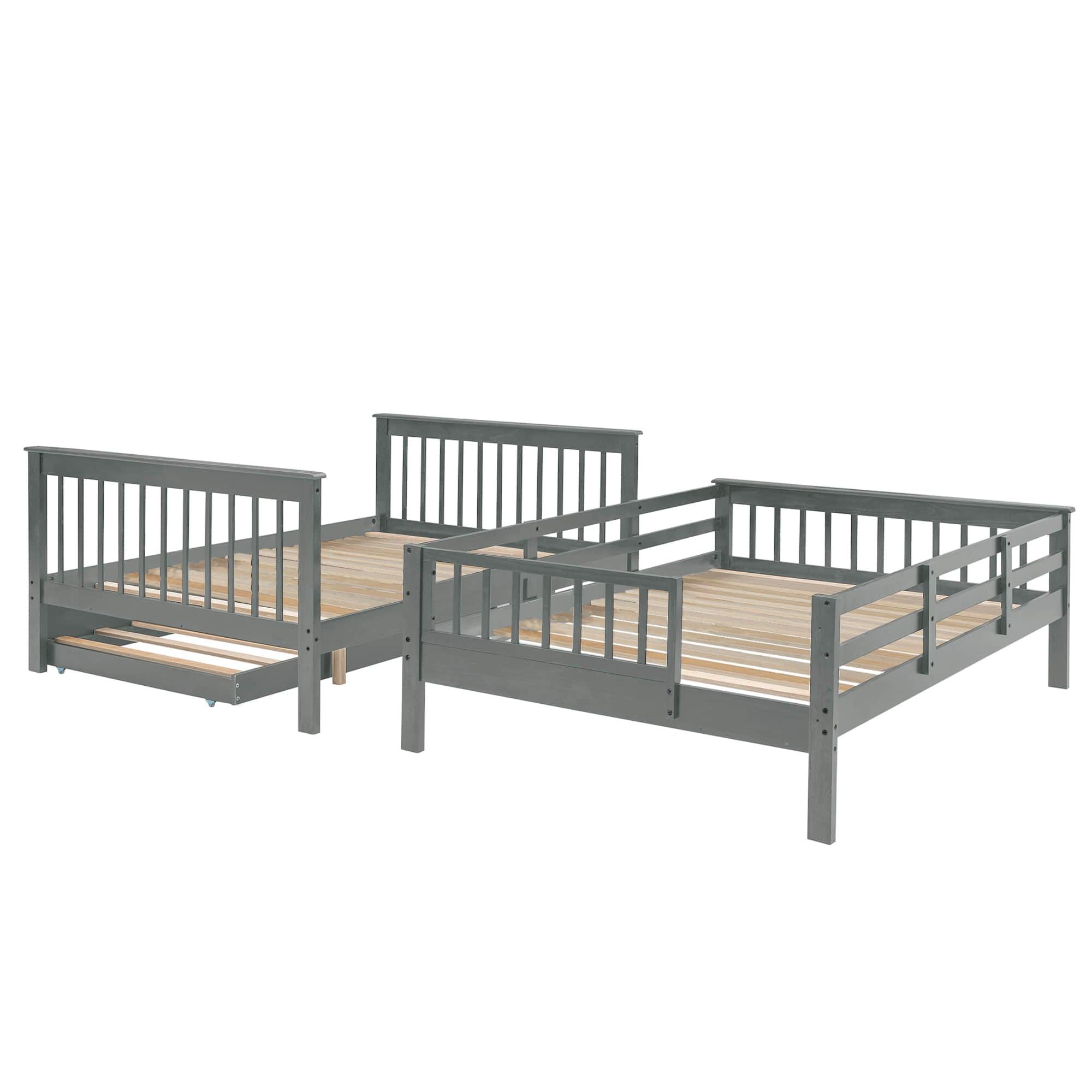 Wooden Full Over Full Bunk Beds with Trundle and Storage - [Stairs, Shelves, Detachable]