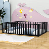 Metal Montessori Queen Toddler Floor Bed with Rails for Kids