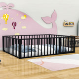 Metal Montessori Queen Toddler Floor Bed with Rails for Kids