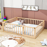 Wooden Queen Size Floor Toddler Bed with Rails and Door