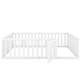 Wooden Queen Size Floor Toddler Bed with Rails and Door