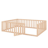 Wooden Queen Size Floor Toddler Bed with Rails and Door