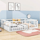 Wooden Queen Size Floor Toddler Bed with Rails and Door