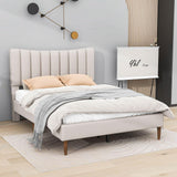 Full Size Linen Upholstered Platform Low Bed Frame with Headboard