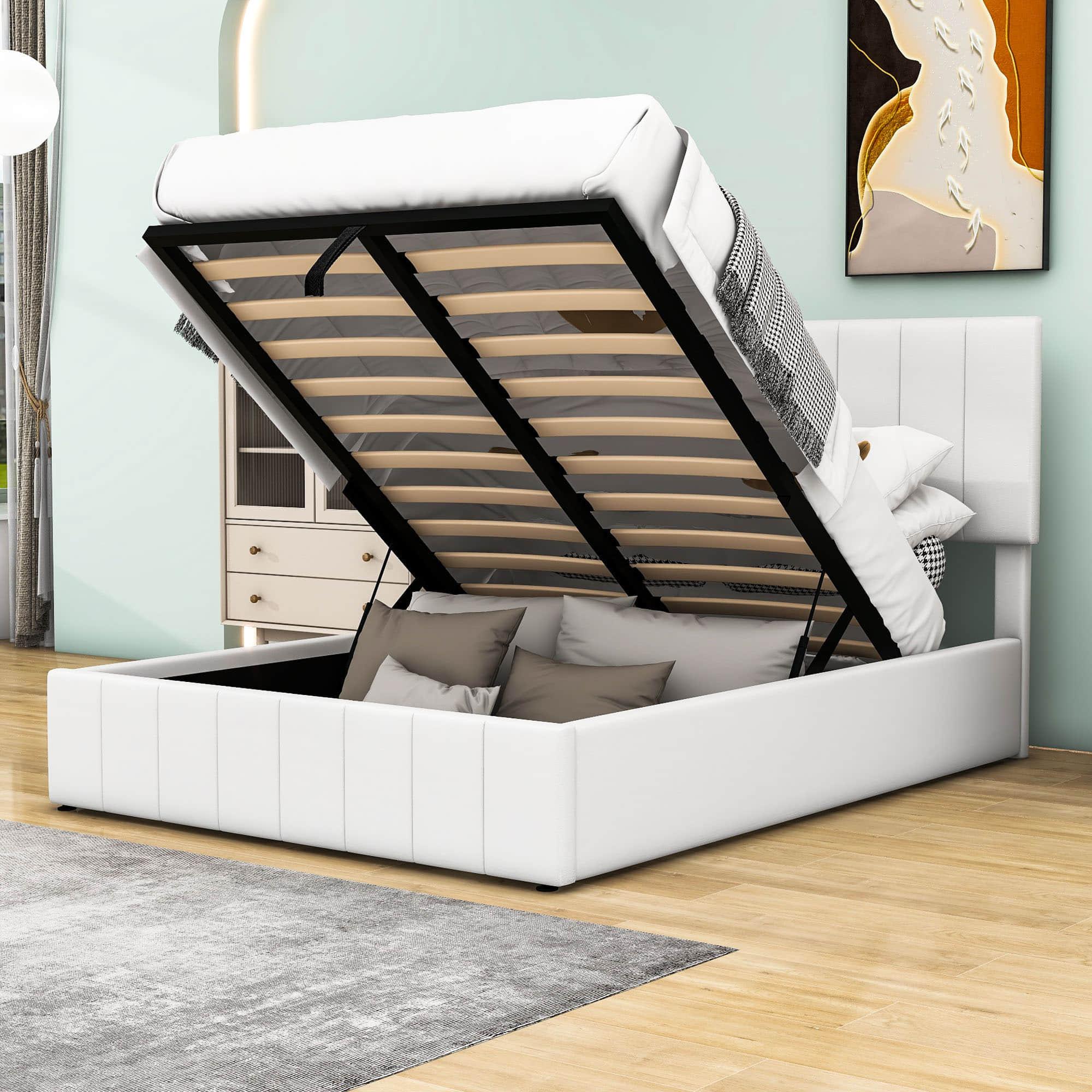 Modern Upholstered Full Bed Frame with Storage - Hydraulic Lift Up System