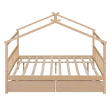 Wooden Full Size House Bed with Storage Drawers for Kids