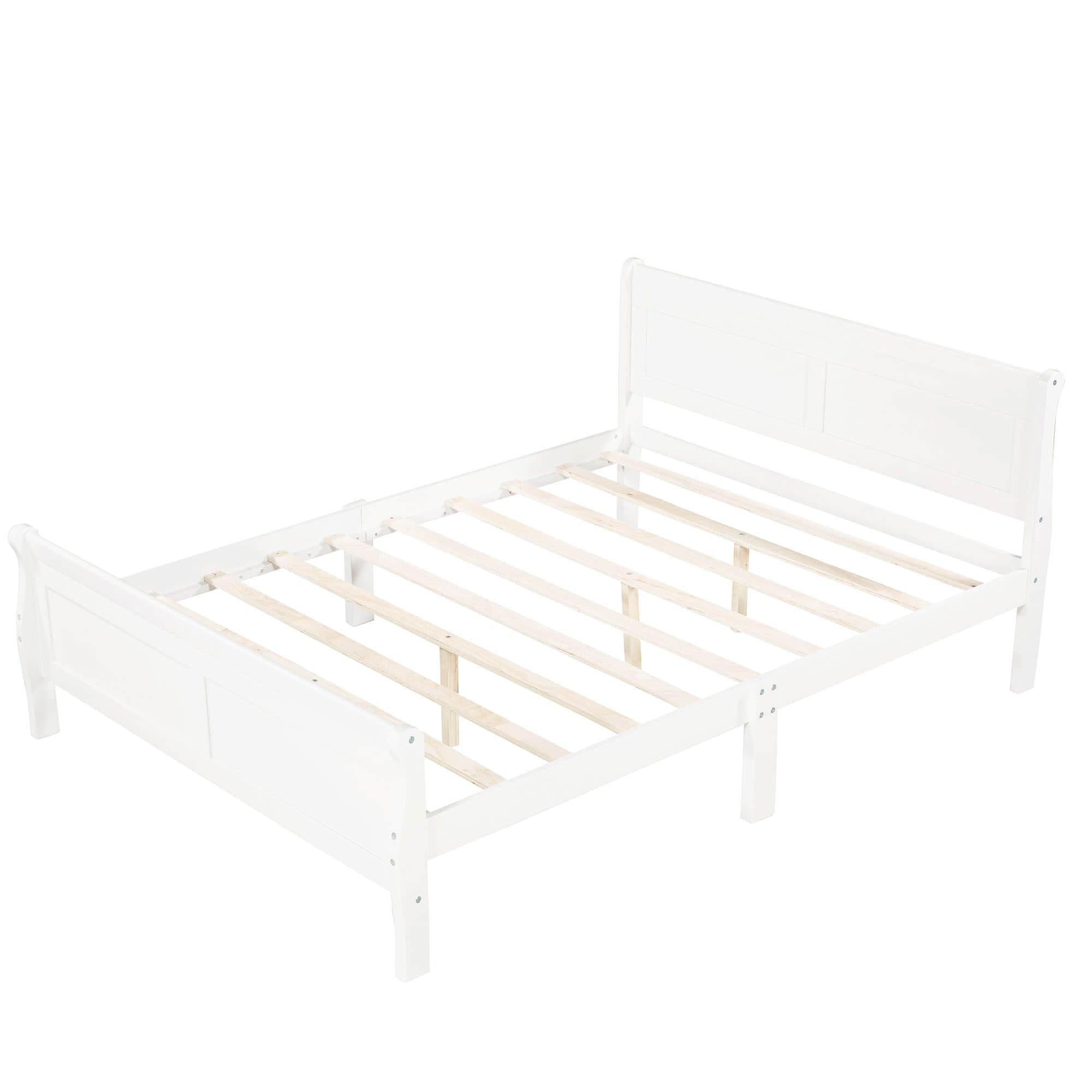 Wooden Full Size Platform Bed with Headboard - [Sleigh]