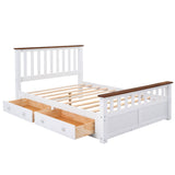 Wooden Full Size Platform Bed Frame with Storage and Slat Headboard