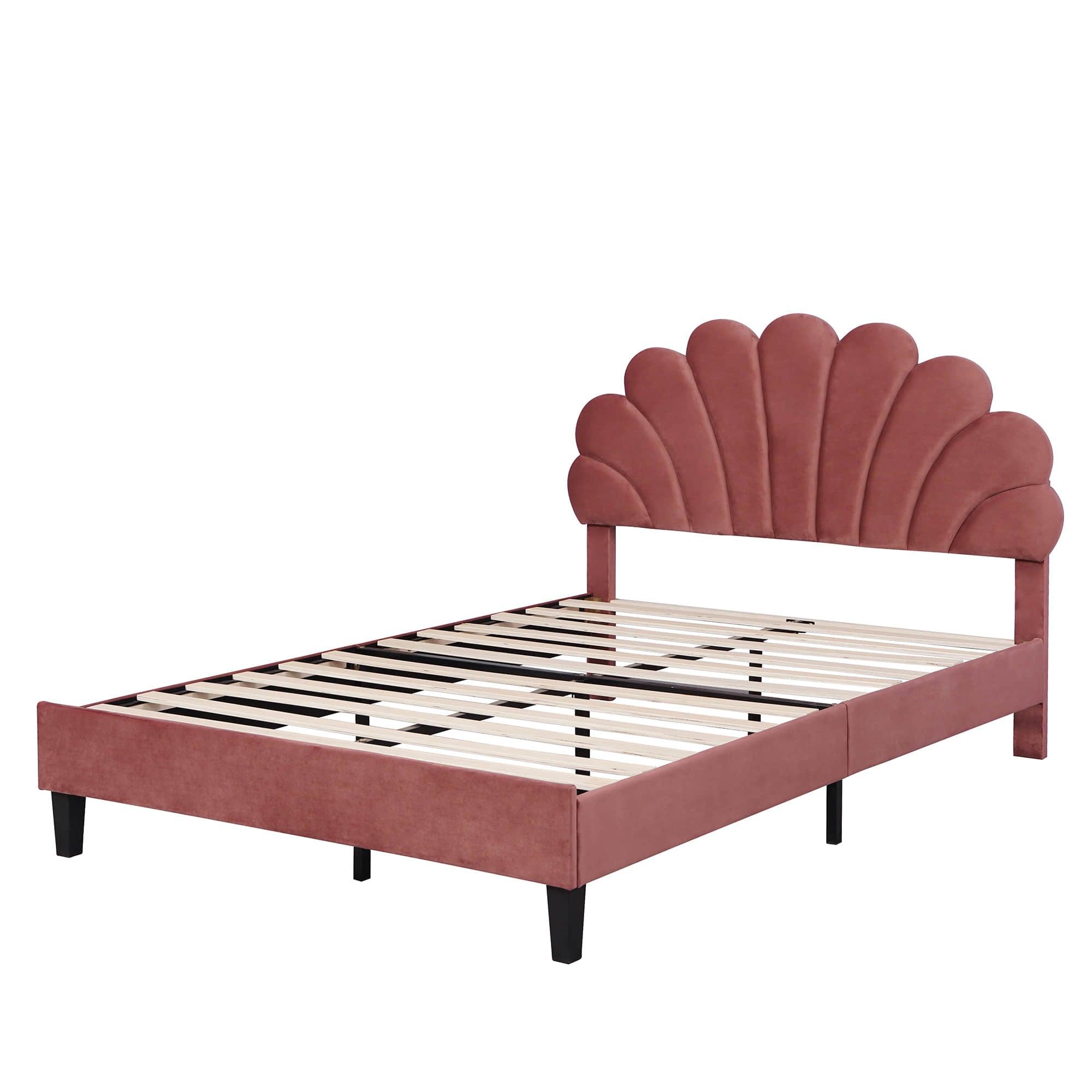 Modern Full Size Velvet Upholstered Platform Bed Frame with Headboard