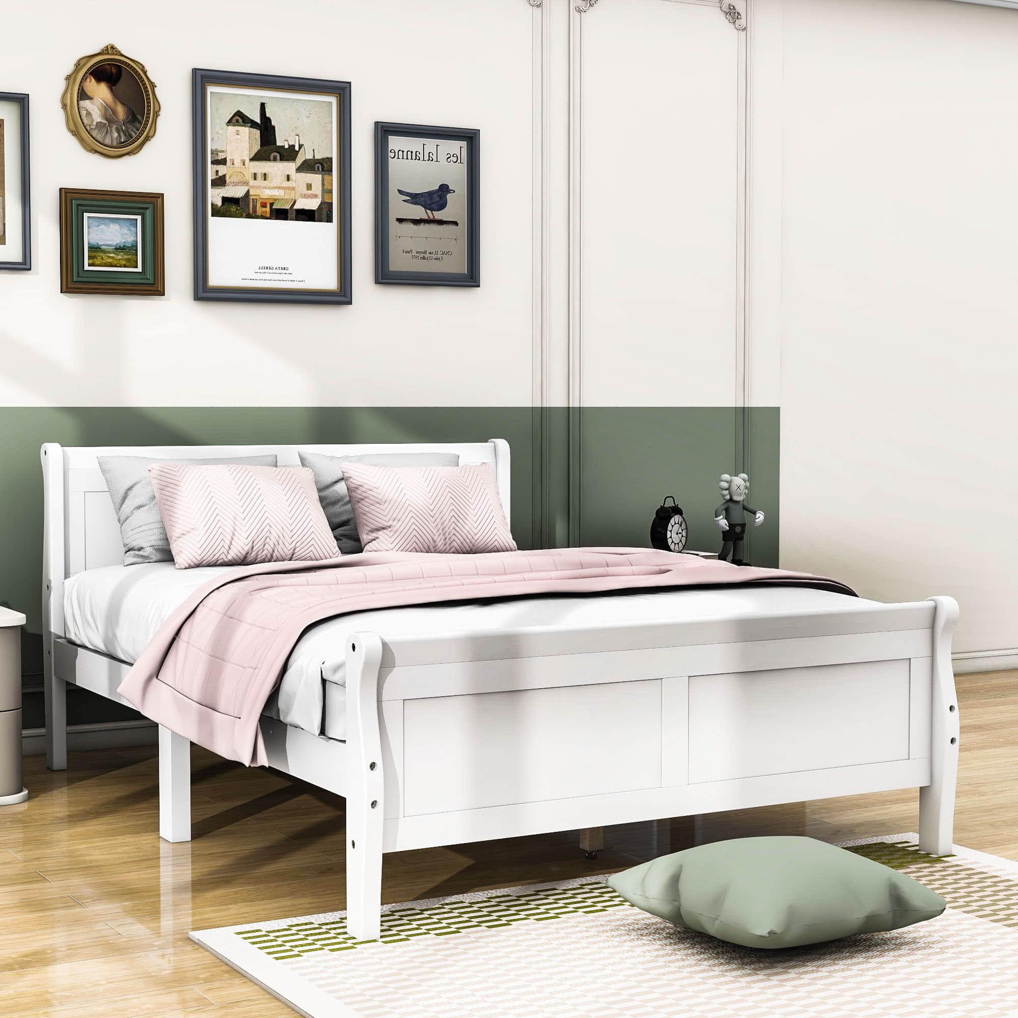 Wooden Full Size Platform Bed with Headboard - [Sleigh]