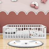 Wooden Full Size Floor Toddler Bed with Rails