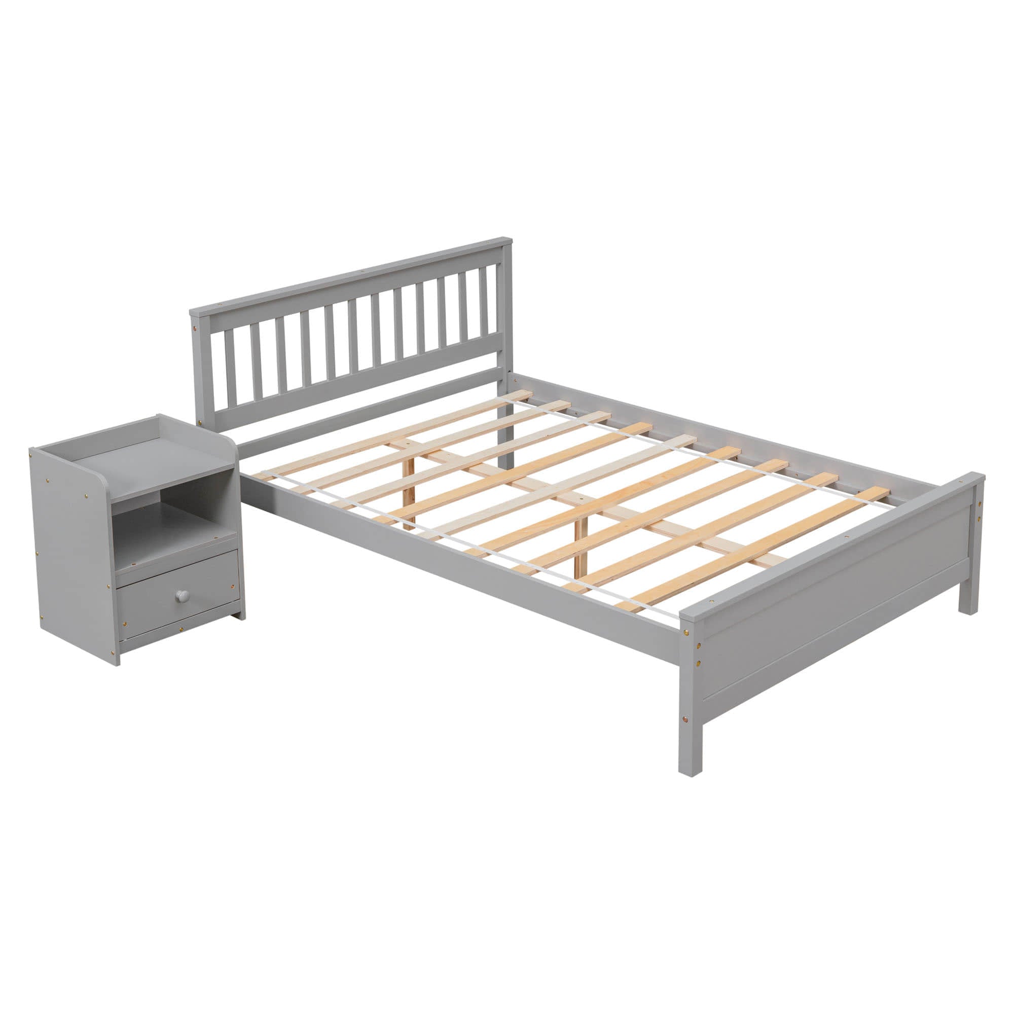 2 Pieces Full Size Platform Bed Frame with Nightstand Bedroom Set