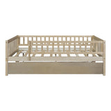 Wooden Full Size Low Kids Bed with Twin Size Trundle and Rails