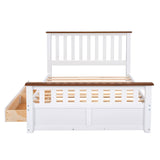 Wooden Full Size Platform Bed Frame with Storage and Slat Headboard