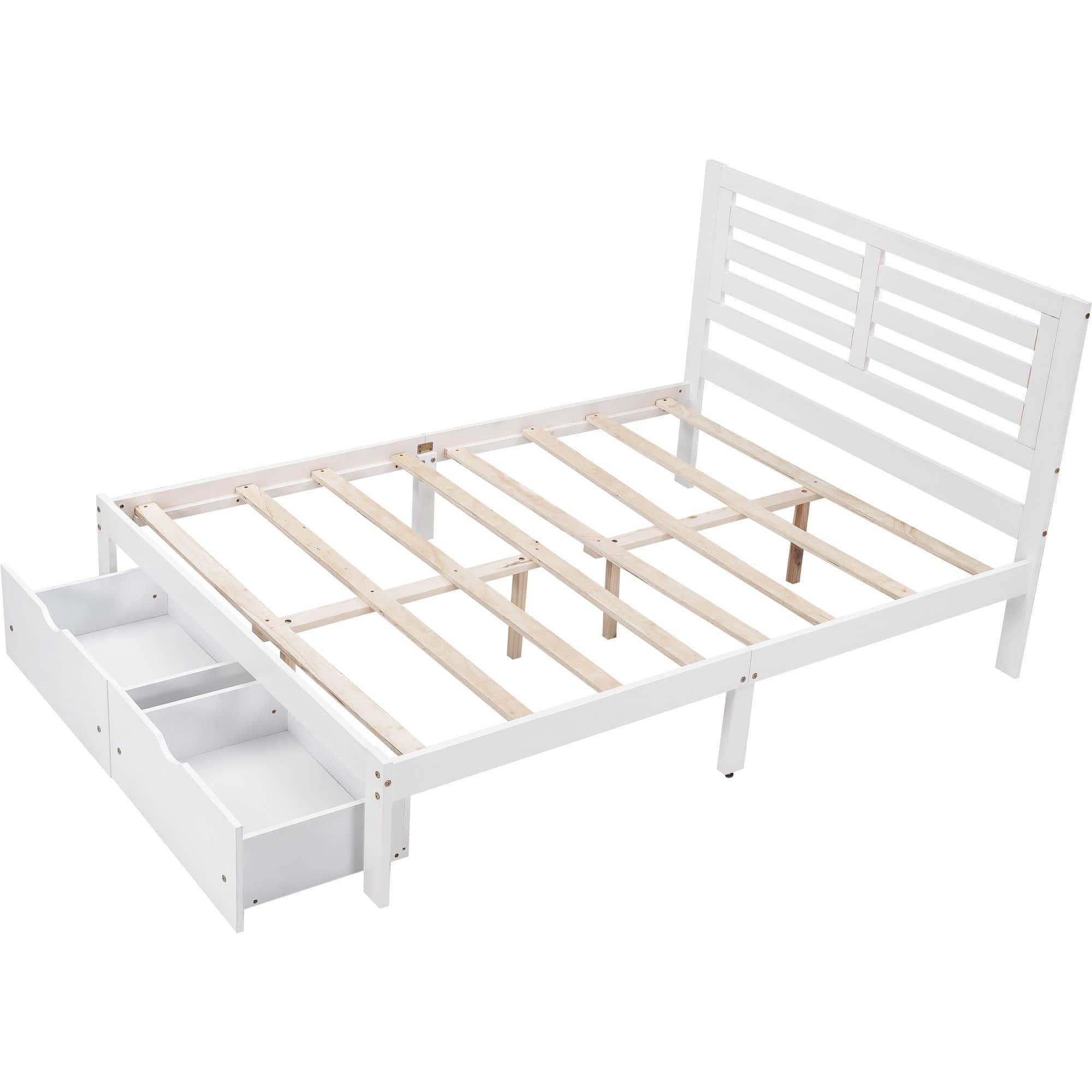 Wood Full Size Platform Bed Frame with Headboard and Storage