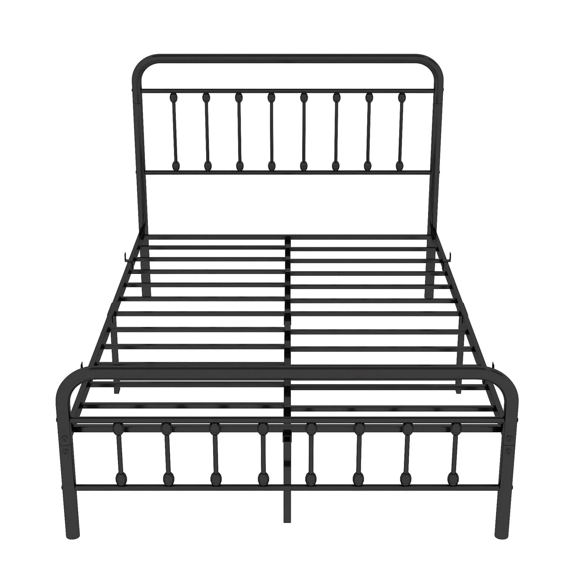 Vintage Full Size Metal Bed Frame with Slats Headboard