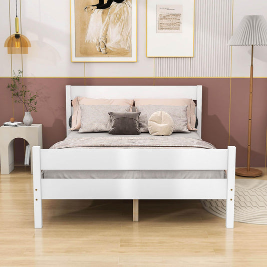 Wooden Full Bed Frame with Slat Headboard and Footboard