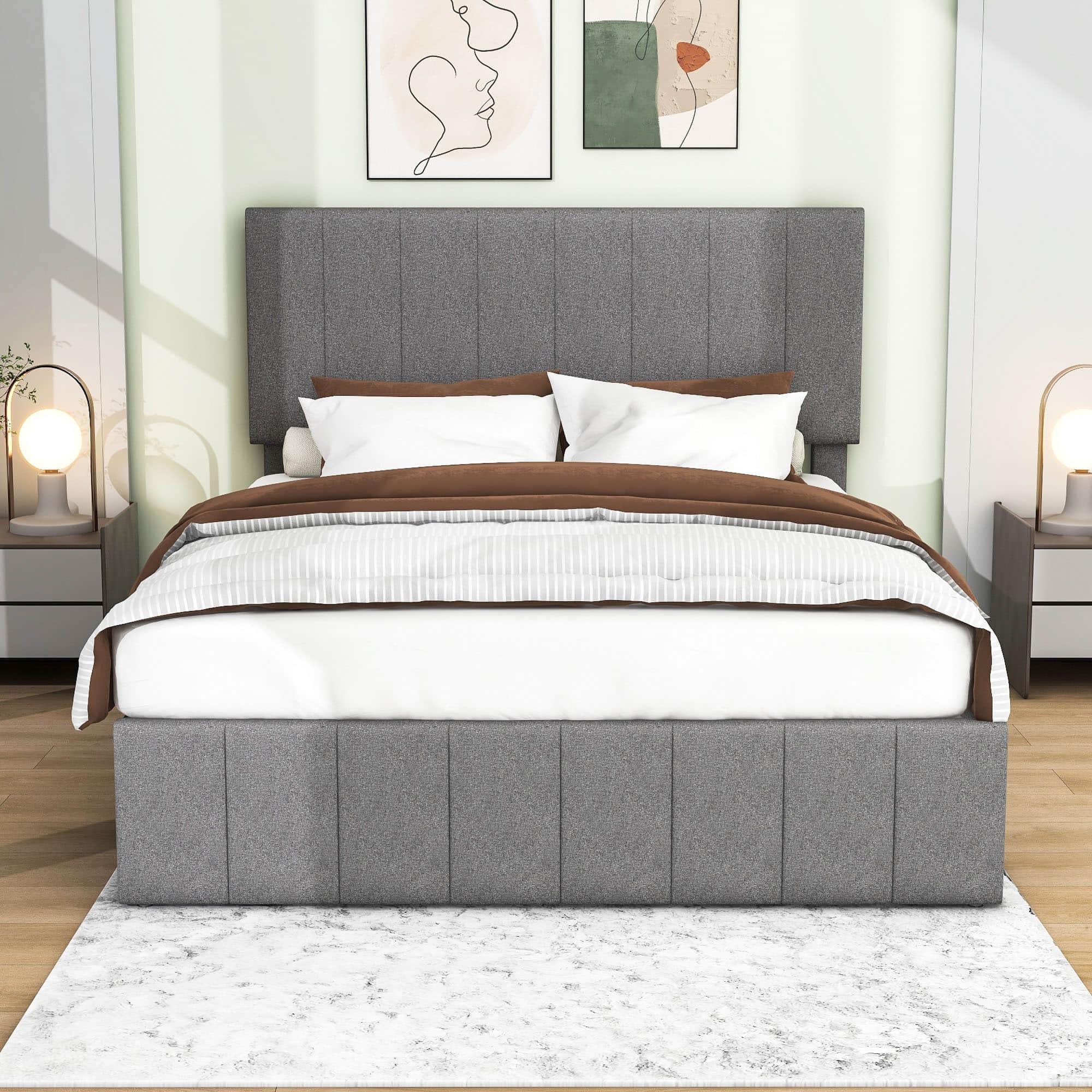 Modern Upholstered Full Bed Frame with Storage - Hydraulic Lift Up System