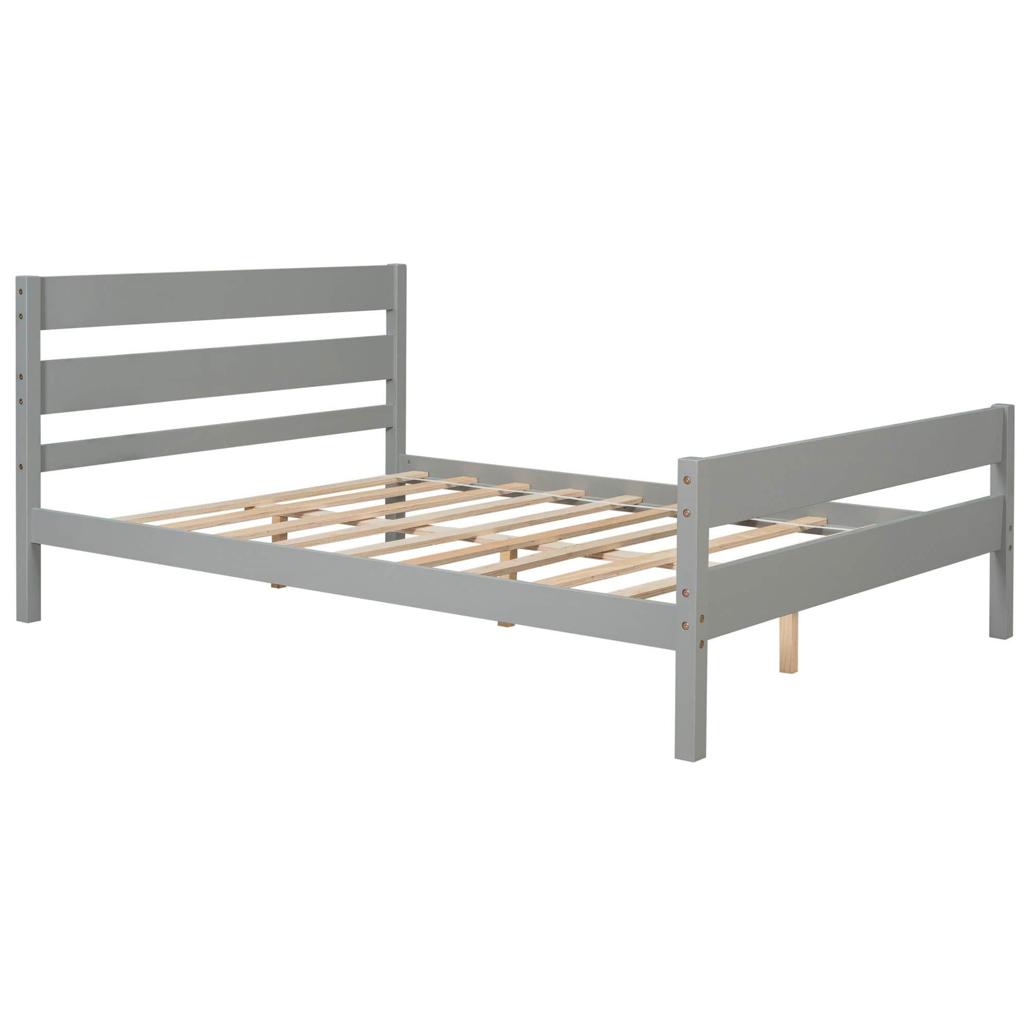 Wooden Full Bed Frame with Slat Headboard and Footboard