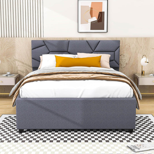 Full Size Upholstered Platform Bed with Trundle and Storage - [Drawers, Linen]