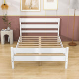 Wooden Full Bed Frame with Slat Headboard and Footboard