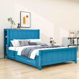 Wooden Full Size Platform Bed with Headboard and Storage - [Drawers, Shelves]