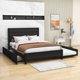 Metal Full Size Storage Platform Bed with Twin Trundle Bed