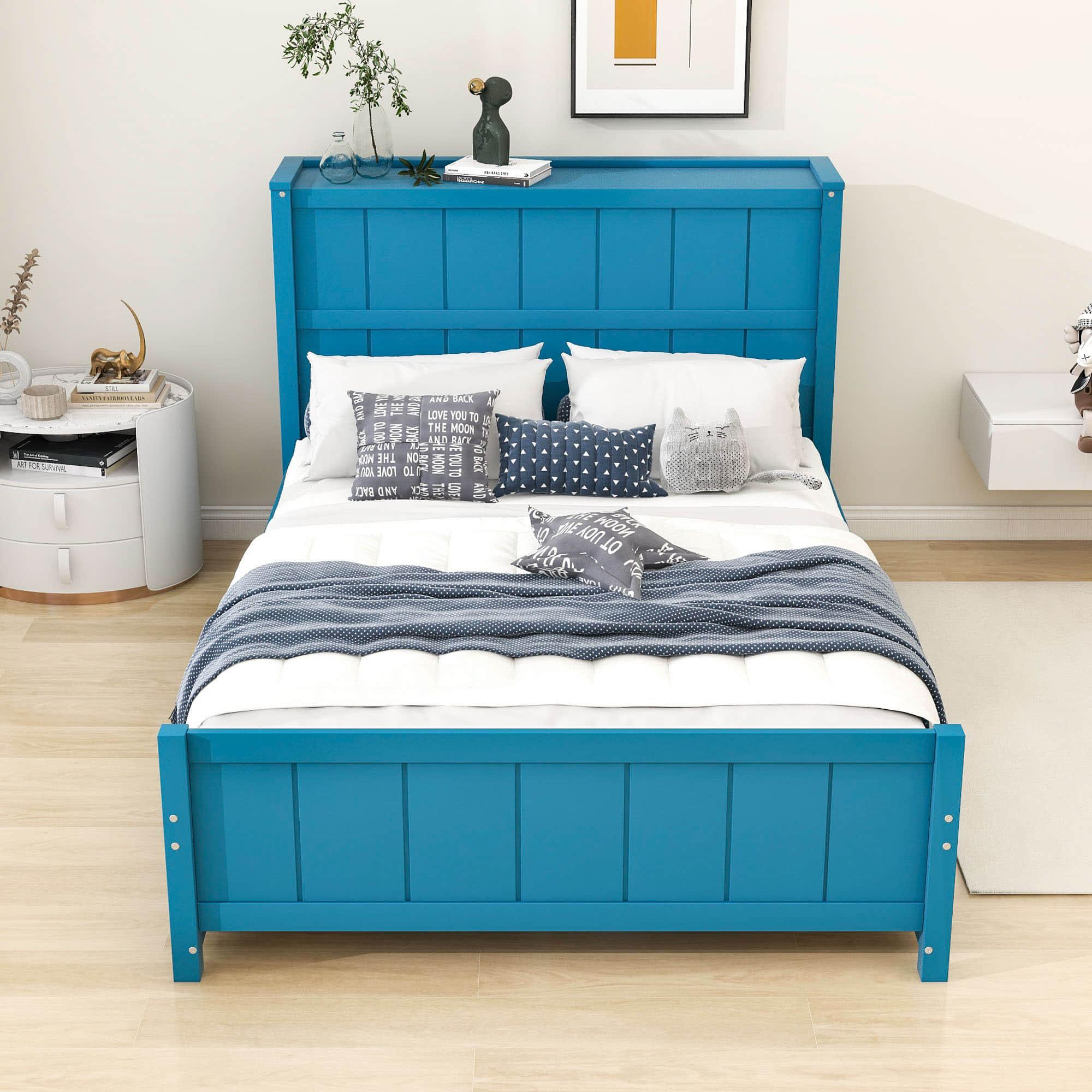 Wooden Full Size Platform Bed with Headboard and Storage - [Drawers, Shelves]