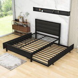 Metal Full Size Storage Platform Bed with Twin Trundle Bed