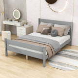 Wooden Full Bed Frame with Slat Headboard and Footboard