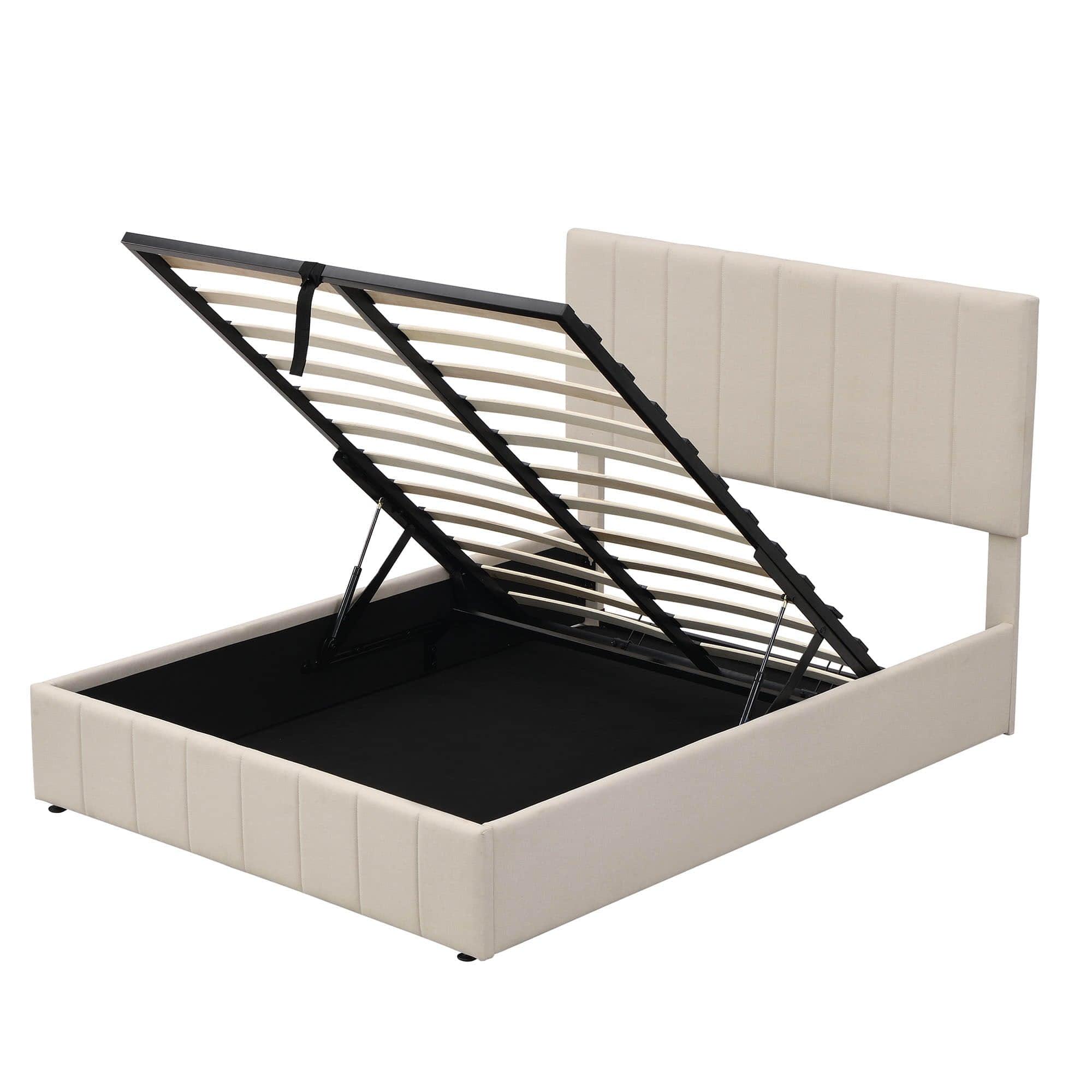 Modern Upholstered Full Bed Frame with Storage - Hydraulic Lift Up System