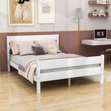 Wooden Full Bed Frame with Slat Headboard and Footboard