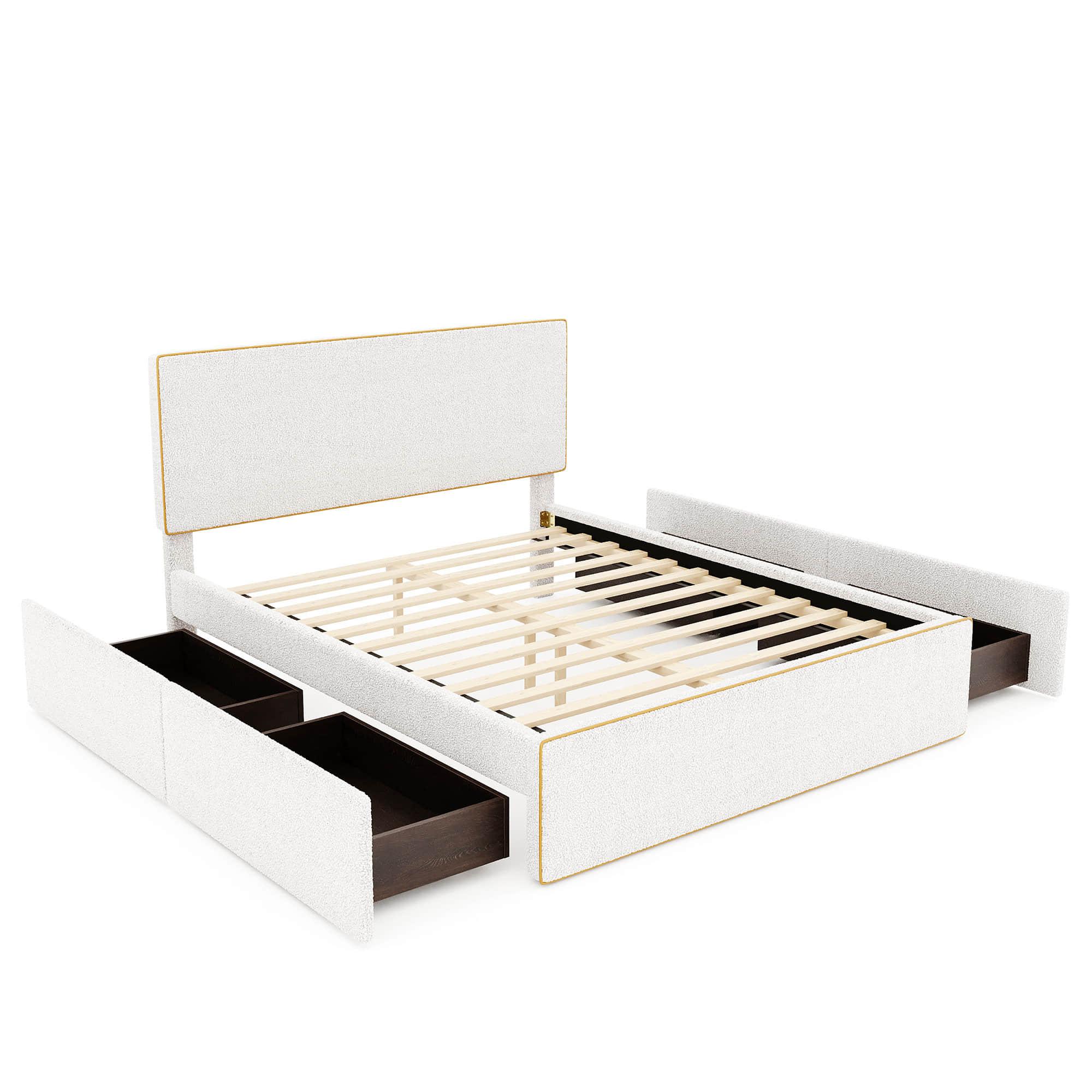 Full Upholstered Platform Bed Frame with Headboard and Storage