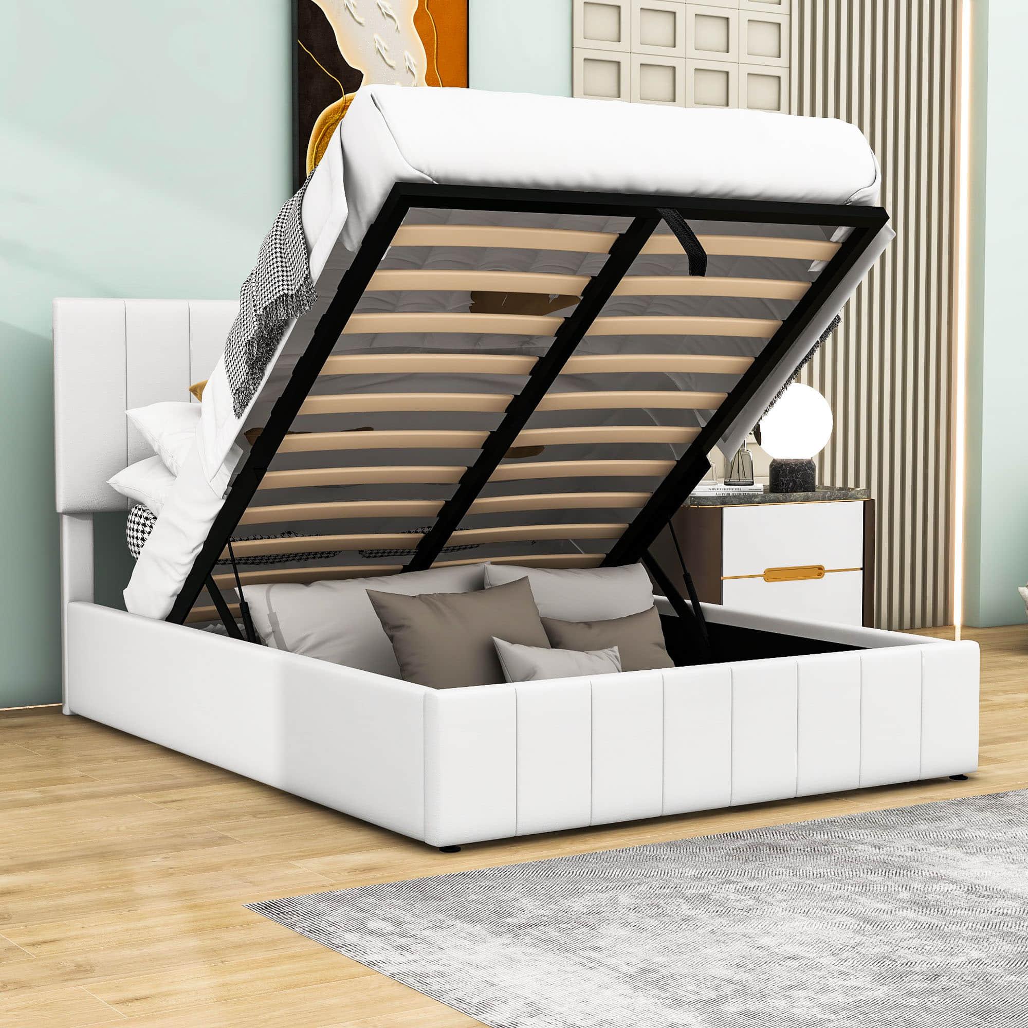 Modern Upholstered Full Bed Frame with Storage - Hydraulic Lift Up System