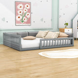 Wood & Upholstered Full Size Toddler Floor Bed with Rails and Pillow