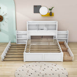 Full Platform Bed Frame with Twin Trundle Bed and Storage Headboard