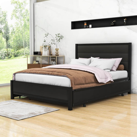 Metal Full Size Storage Platform Bed with Twin Trundle Bed