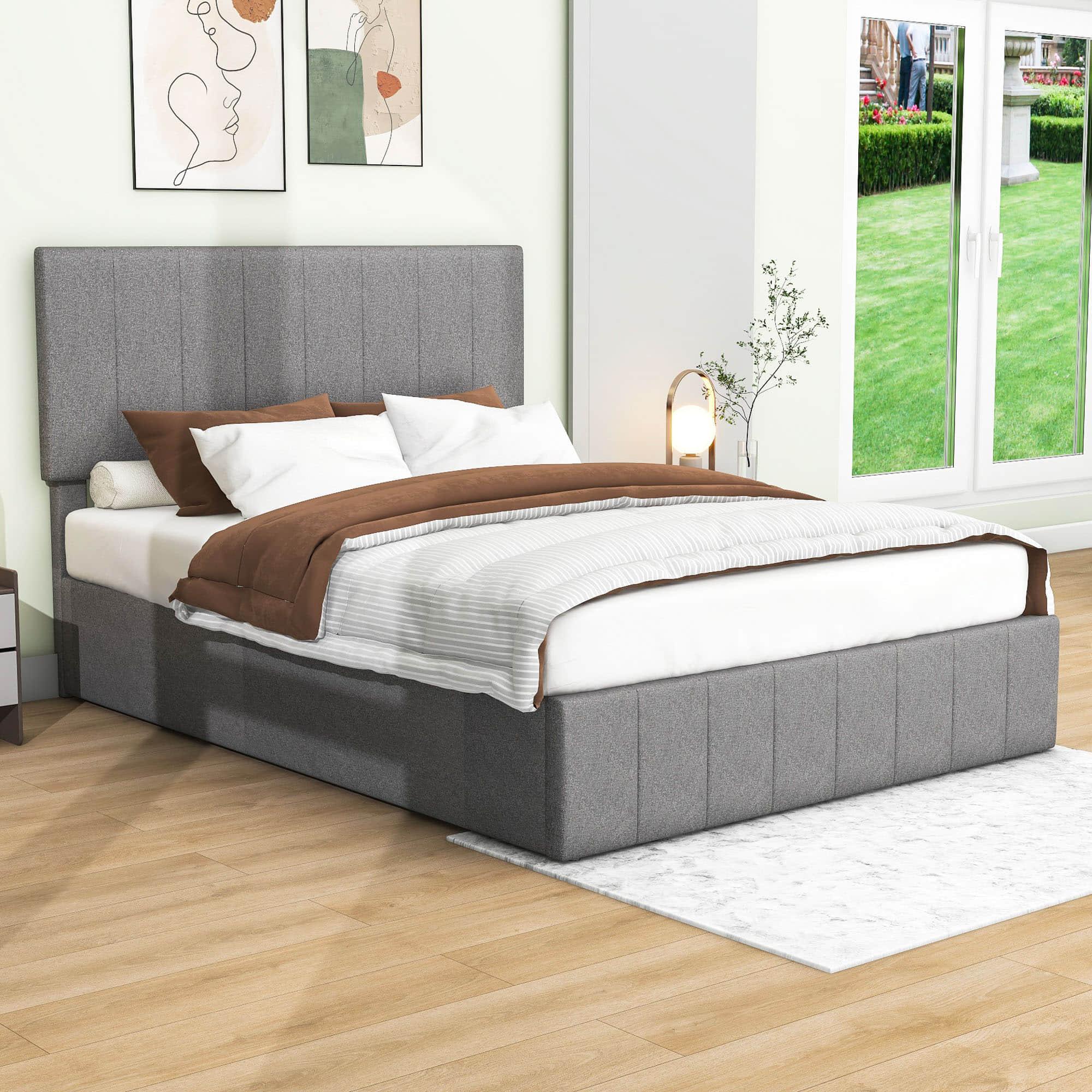 Modern Upholstered Full Bed Frame with Storage - Hydraulic Lift Up System