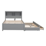 Full Platform Bed Frame with Twin Trundle and Storage Headboard, USB